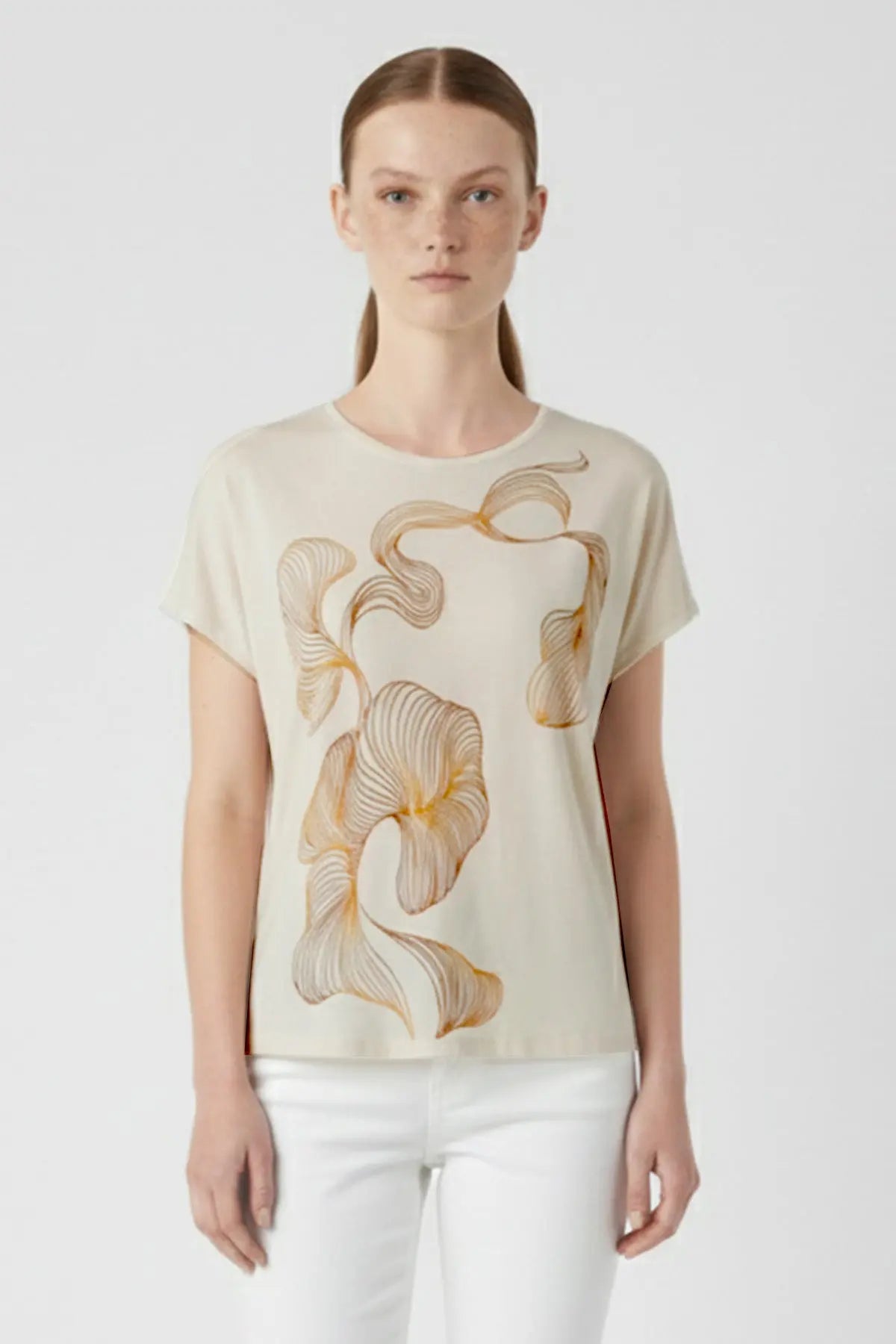 Ekru Soyut Desenli İpek Bluz - Mısırlı 1951