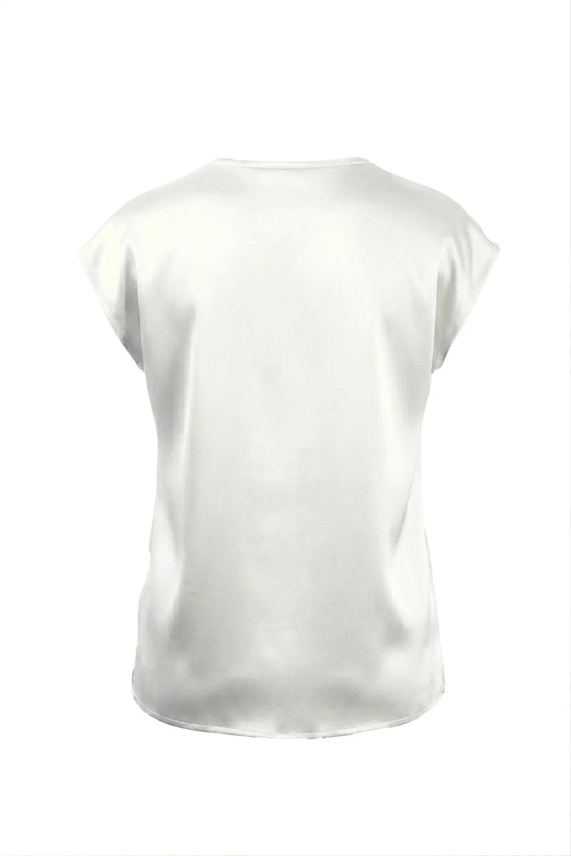 Ekru Soyut Desenli İpek Bluz