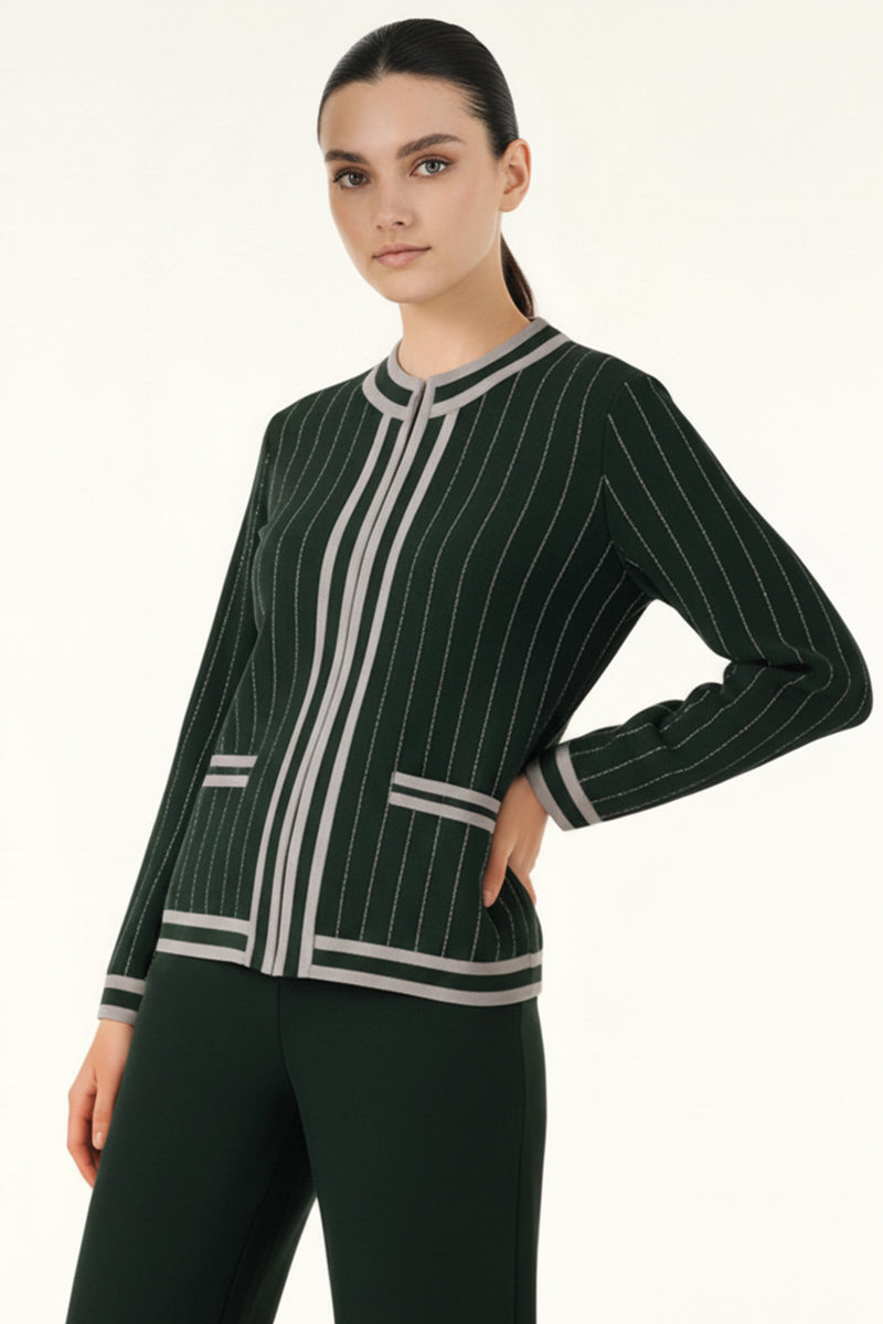 Nefti Yeşili Çizgili Kadın Ceket