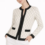 Ekru Siyah Baklava Desenli Kadın Ceket  Mısırlı 1951