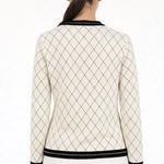 Ekru Siyah Baklava Desenli Kadın Ceket  Mısırlı 1951