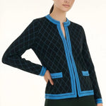 Siyah Saks Mavi Baklava Desenli Kadın Ceket  Mısırlı 1951