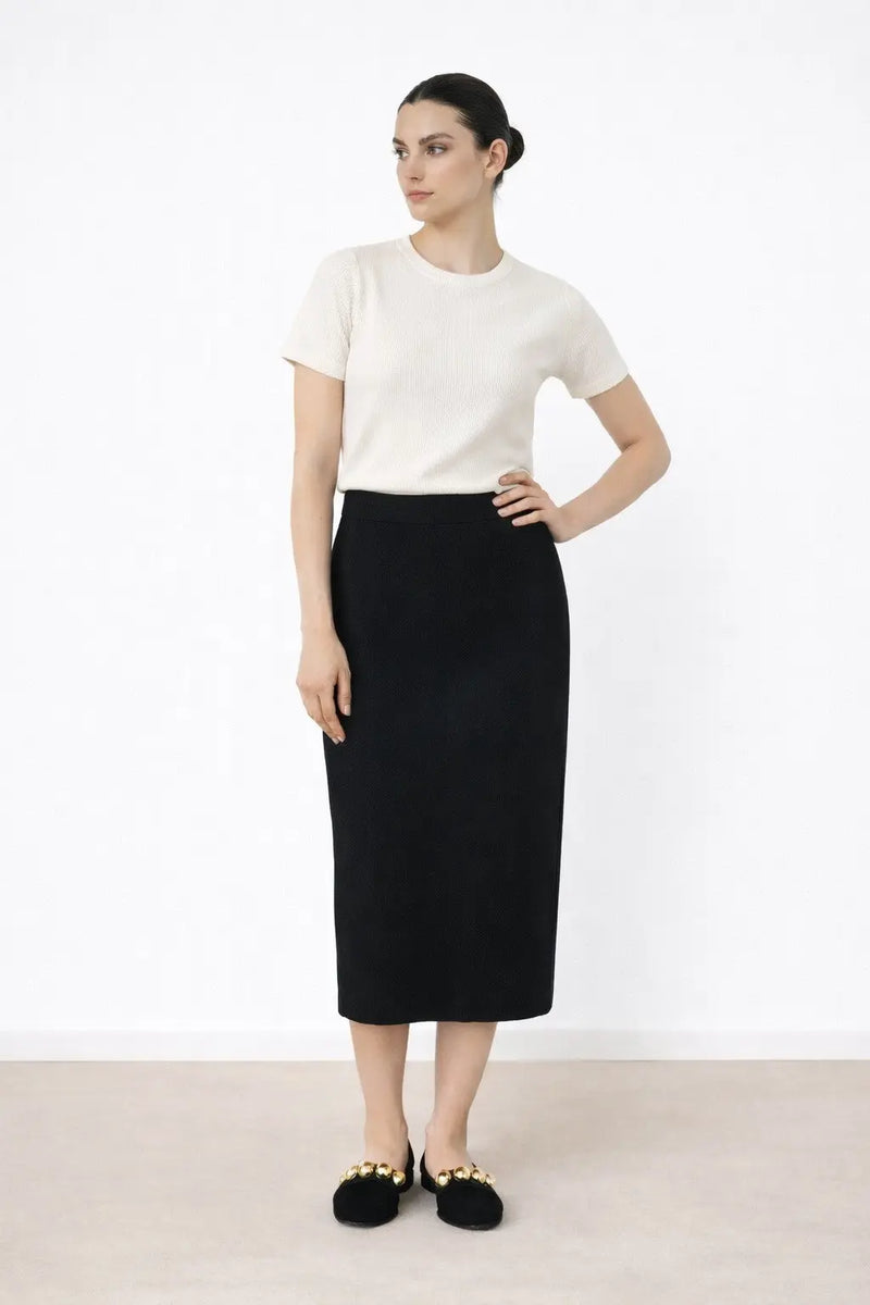 Siyah Düz Kesim Midi Etek  Mısırlı 1951