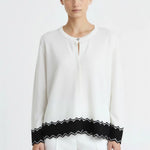 Ekru Siyah Etek Ucu Desenli Kadın Hırka  Mısırlı 1951