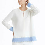 Ekru Bebe Mavi Etek Ucu Desenli Kadın Hırka  Mısırlı 1951