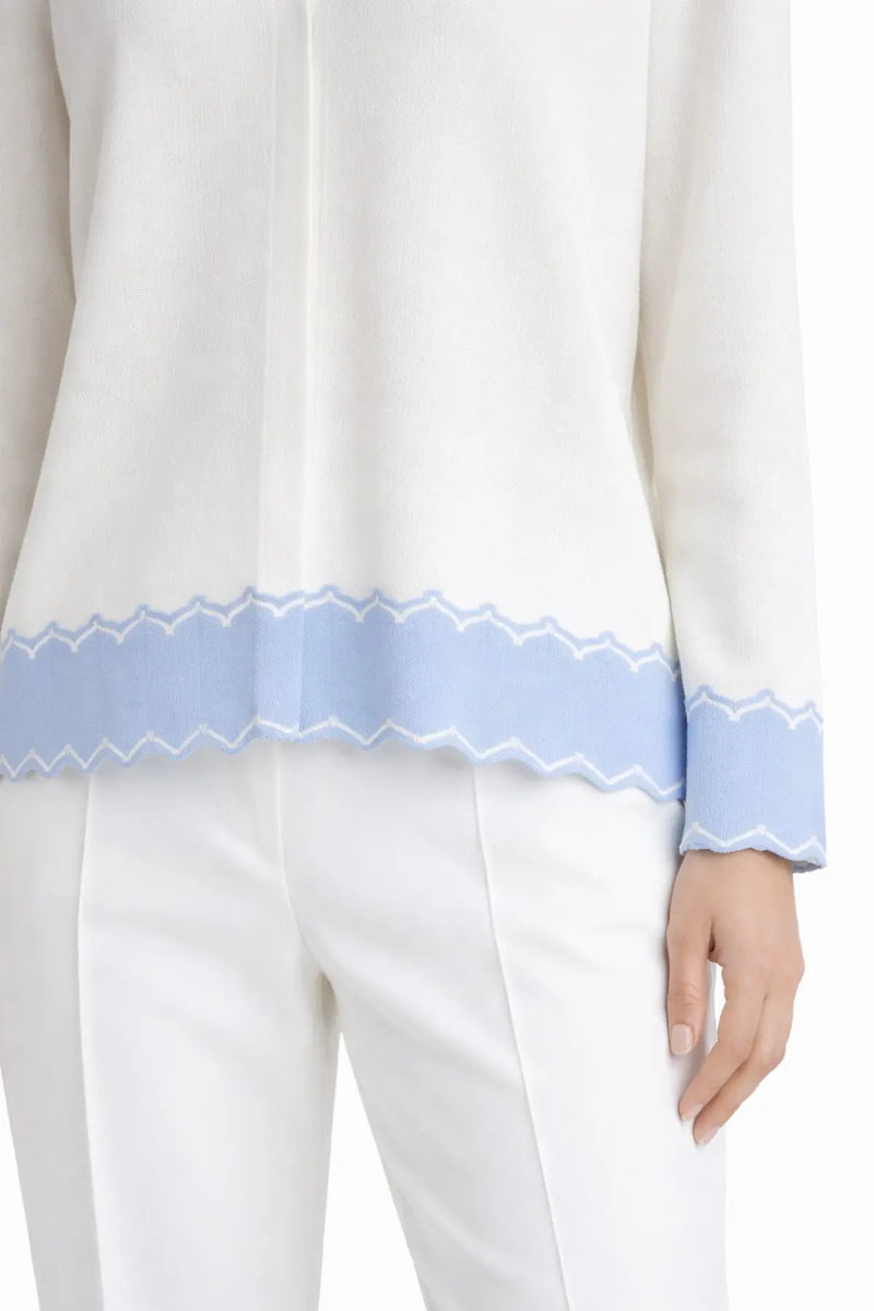 Ekru Bebe Mavi Etek Ucu Desenli Kadın Hırka  Mısırlı 1951