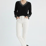 Siyah Ekru V Yaka Kadın Kazak  Mısırlı 1951