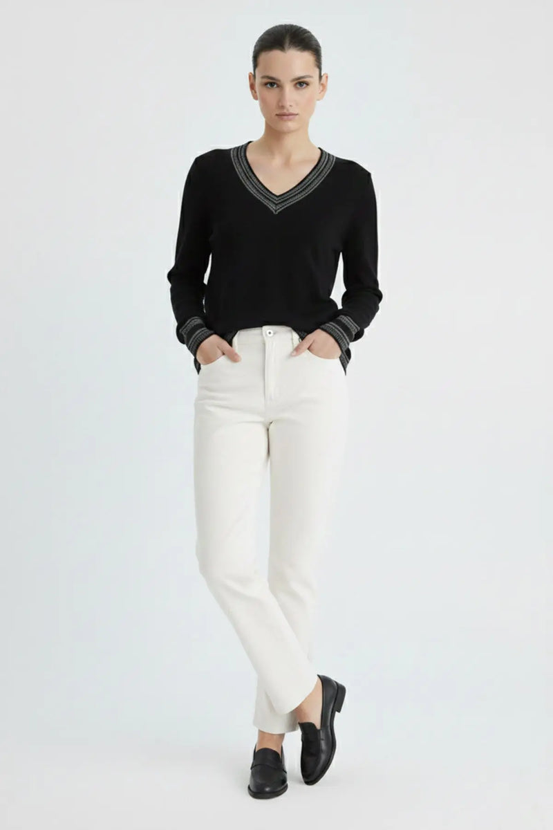 Siyah Ekru V Yaka Kadın Kazak  Mısırlı 1951