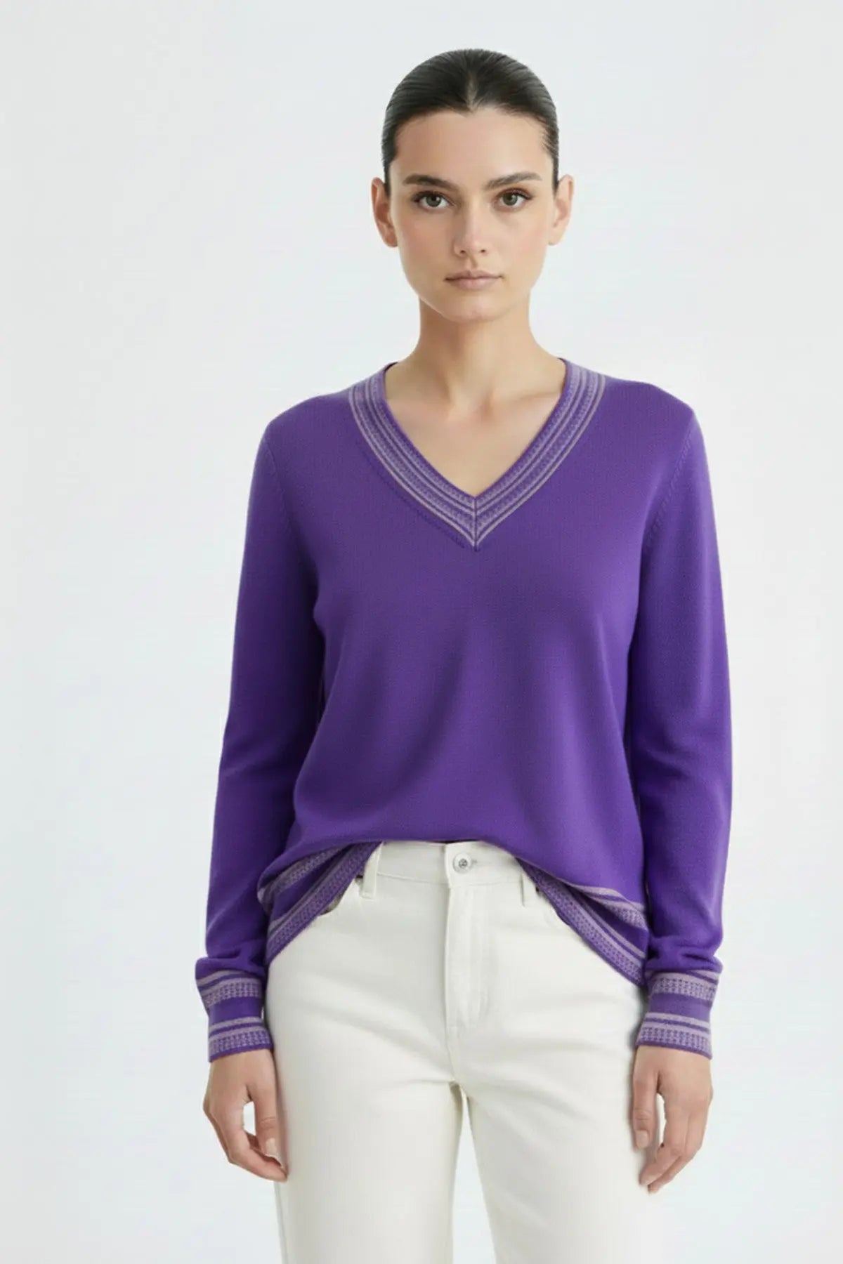 Mor Lila V Yaka Kadın Kazak  Mısırlı 1951