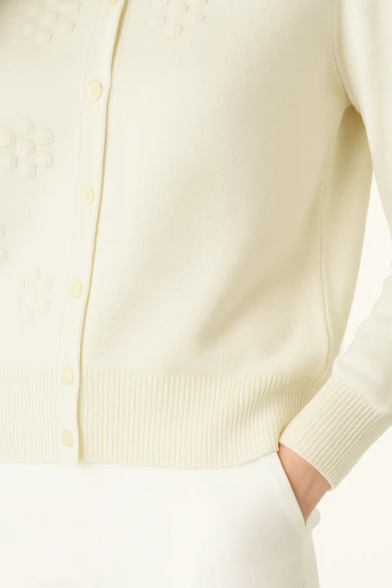 Ekru Çiçek İşlemeli Kadın Hırka