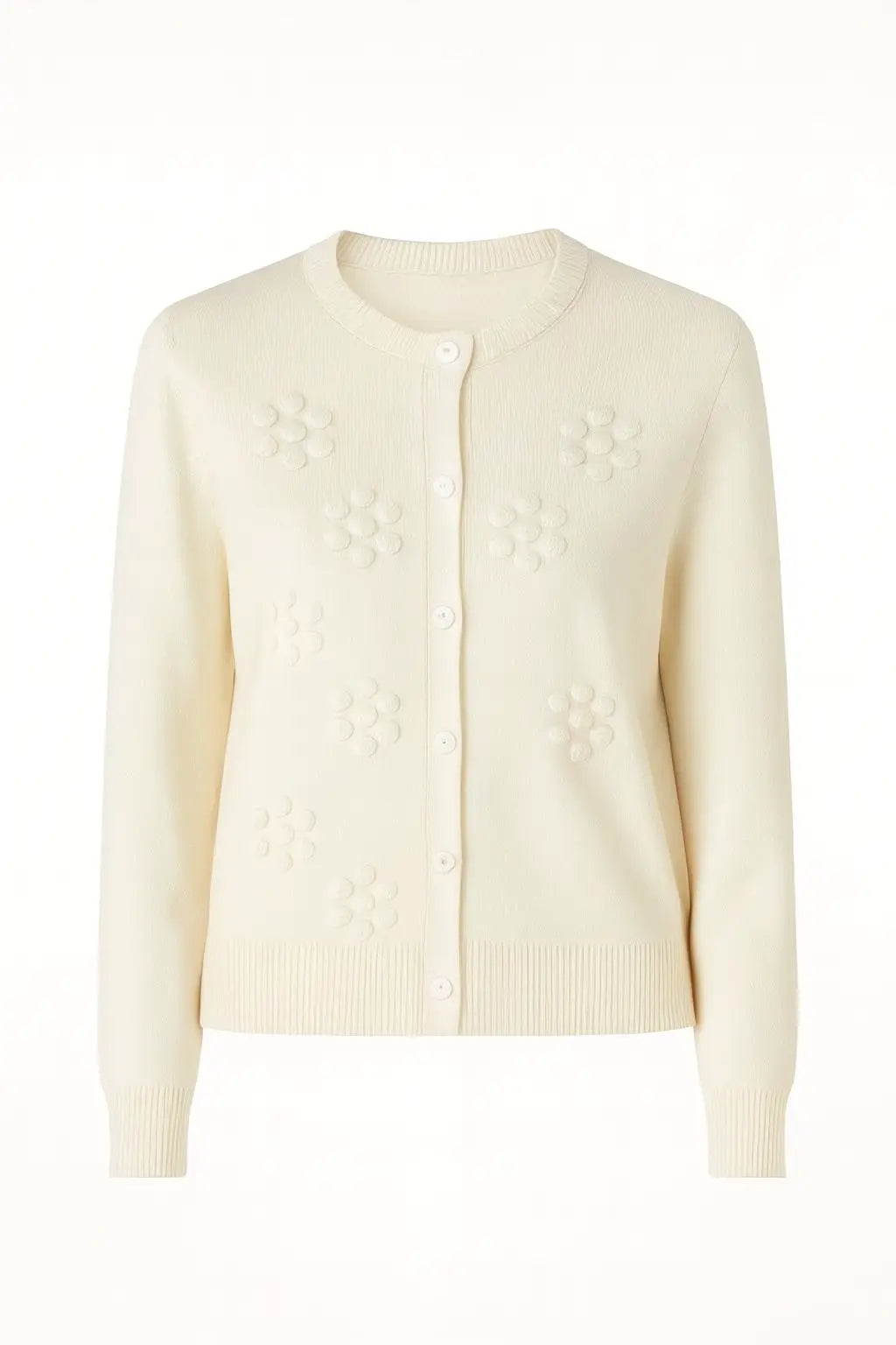 Ekru Çiçek İşlemeli Kadın Hırka  Mısırlı 1951