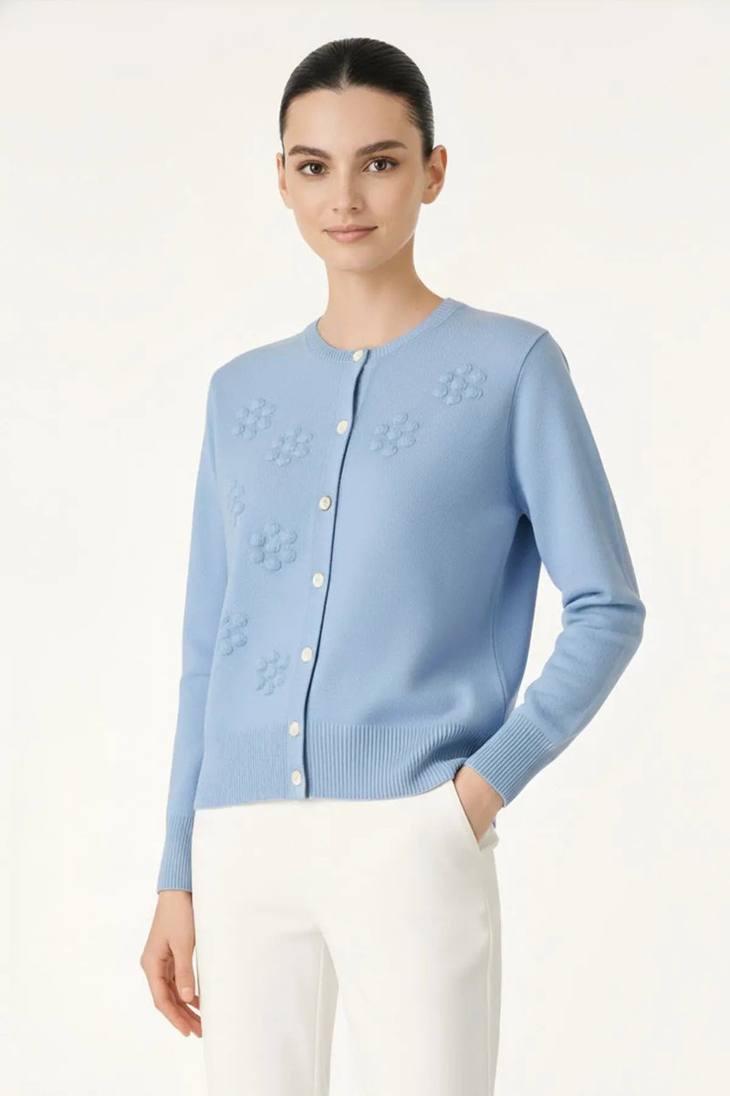 Bebe Mavi Çiçek İşlemeli Kadın Hırka  Mısırlı 1951