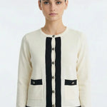 Ekru Siyah Kontrast Biyeli Kadın Hırka  Mısırlı 1951