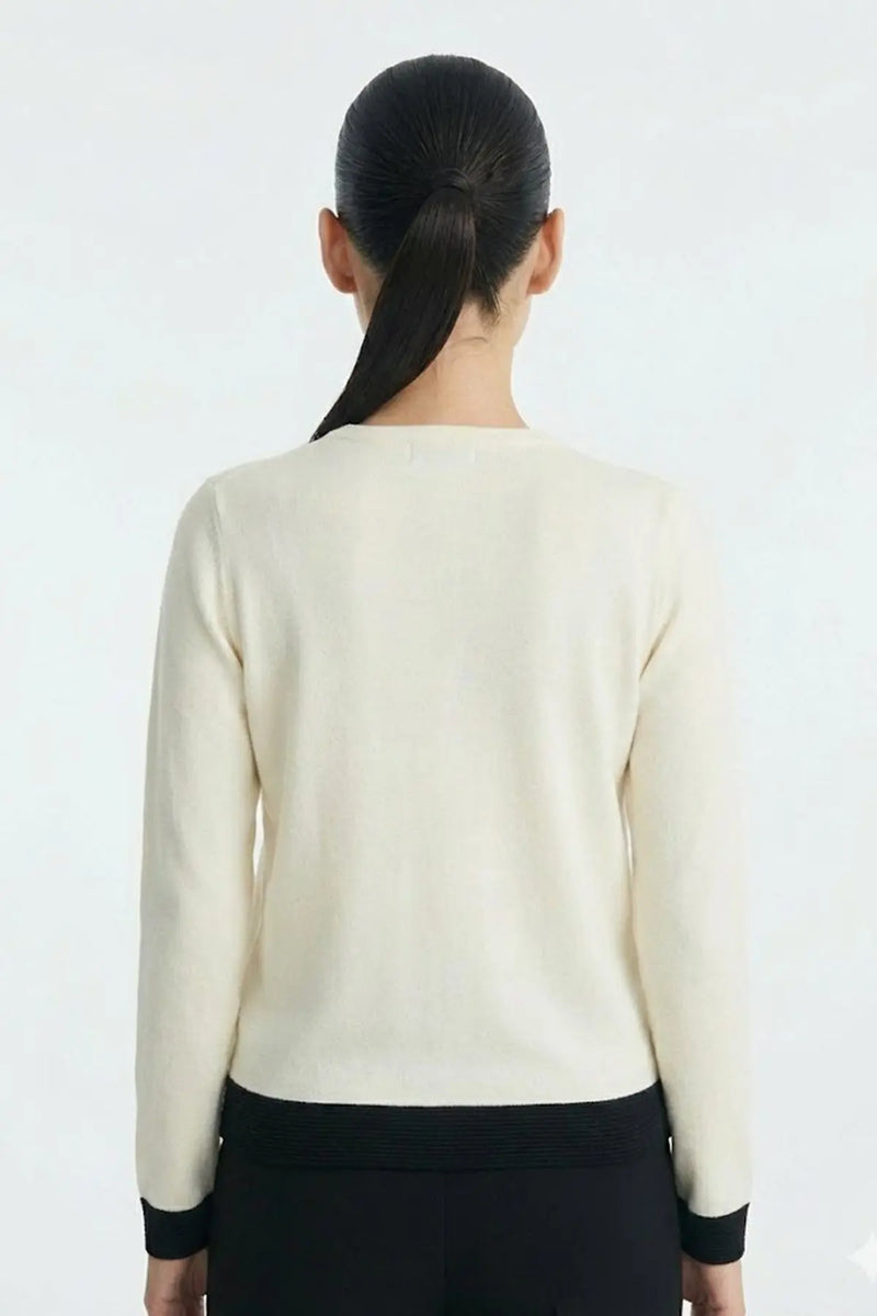 Ekru Siyah Kontrast Biyeli Kadın Hırka  Mısırlı 1951