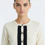 Ekru Siyah Kontrast Biyeli Kadın Hırka  Mısırlı 1951