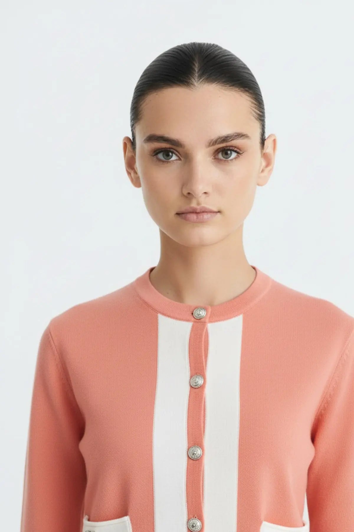 Turuncu Ekru Kontrast Biyeli Kadın Hırka  Mısırlı 1951