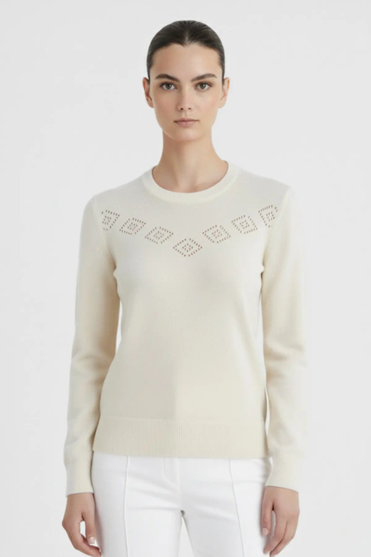 Ekru Ajur Detaylı Kadın Kazak  Mısırlı 1951