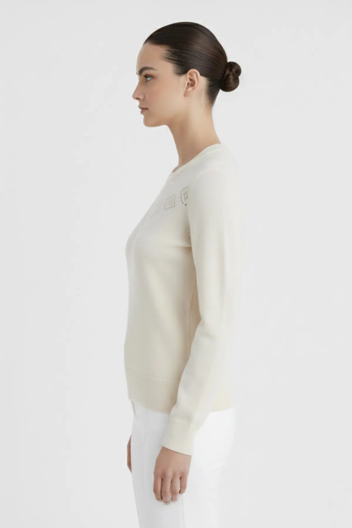 Ekru Ajur Detaylı Kadın Kazak  Mısırlı 1951