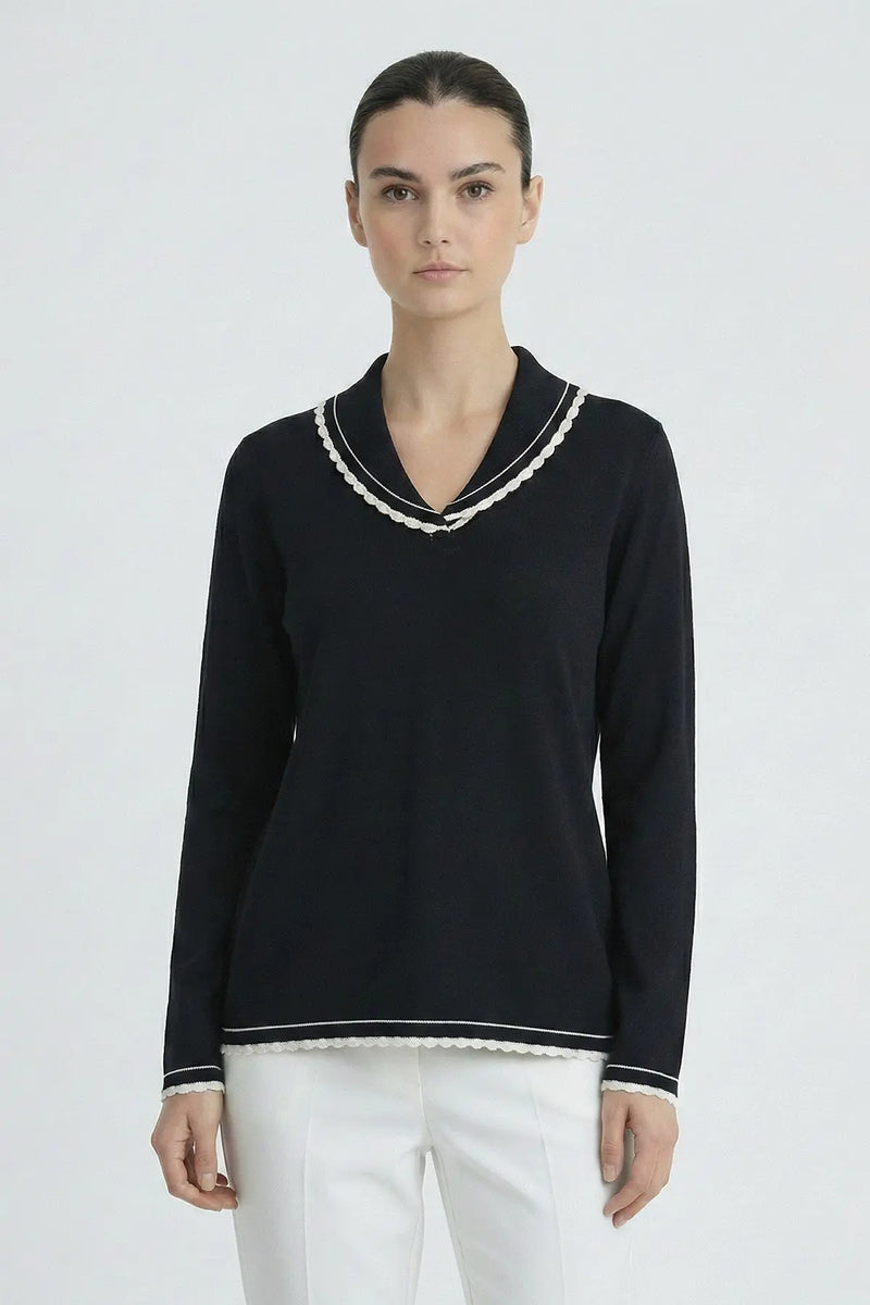 Siyah Ekru Biyeli Kadın Kazak  Mısırlı 1951