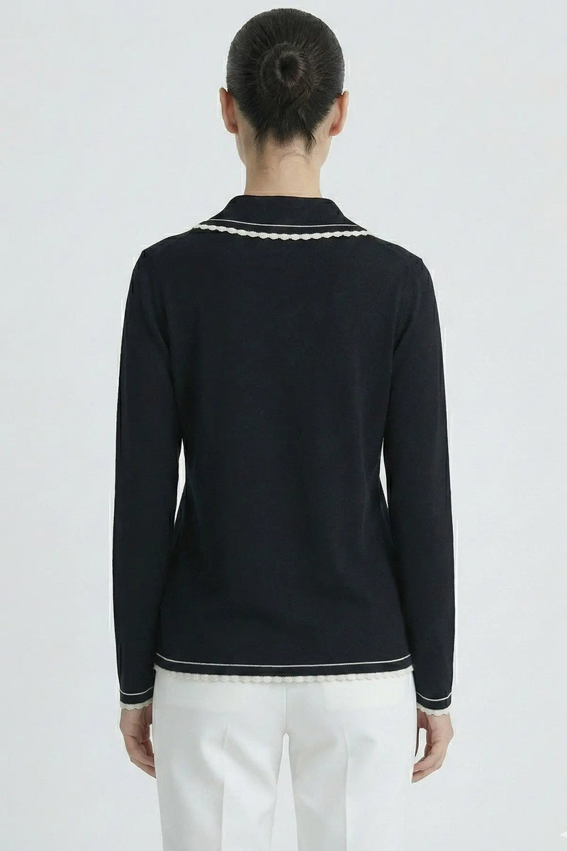 Siyah Ekru Biyeli Kadın Kazak  Mısırlı 1951