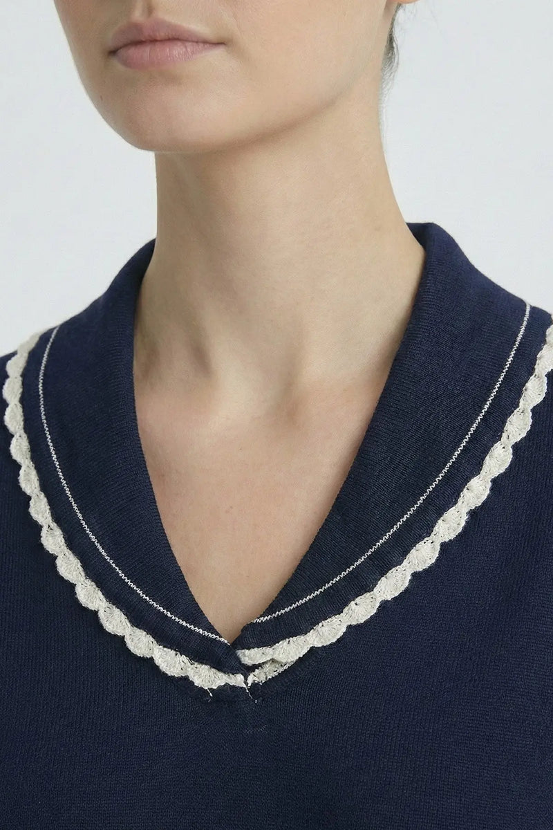 Lacivert Ekru Biyeli Kadın Kazak  Mısırlı 1951