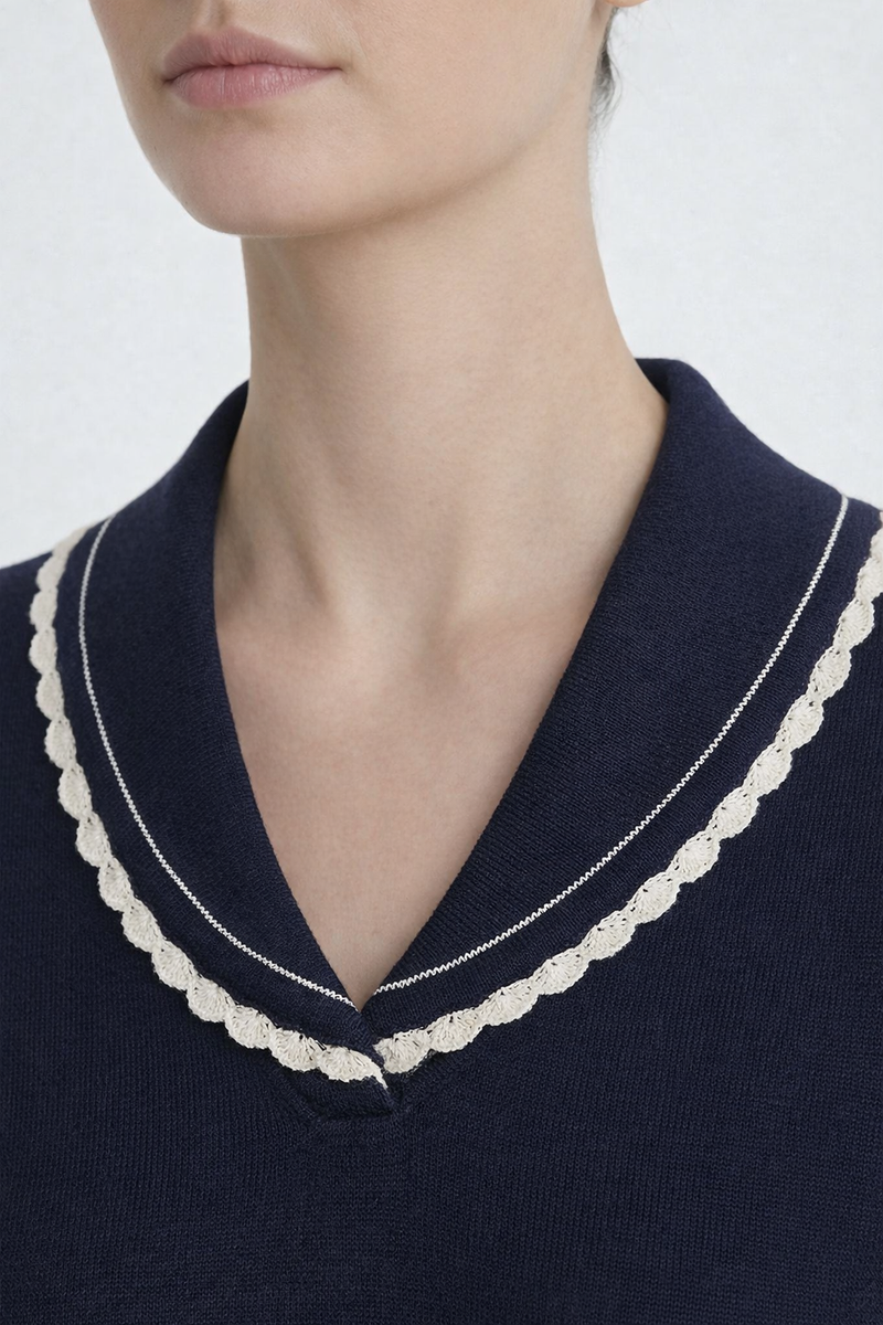 Lacivert Ekru Biyeli Kadın Kazak