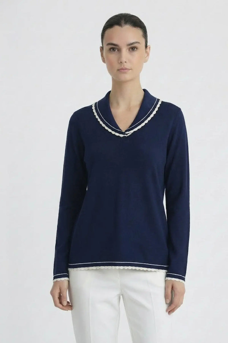 Lacivert Ekru Biyeli Kadın Kazak  Mısırlı 1951