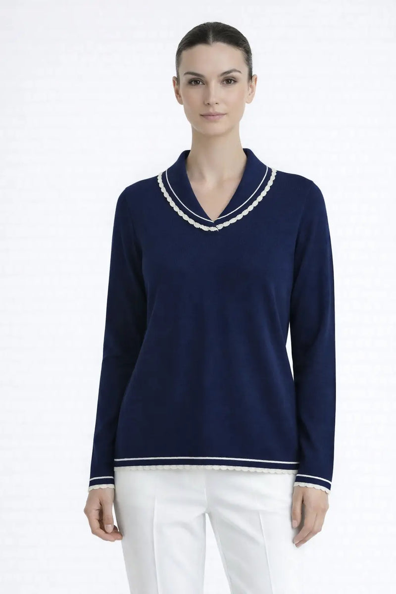 Lacivert Ekru Biyeli Kadın Kazak  Mısırlı 1951