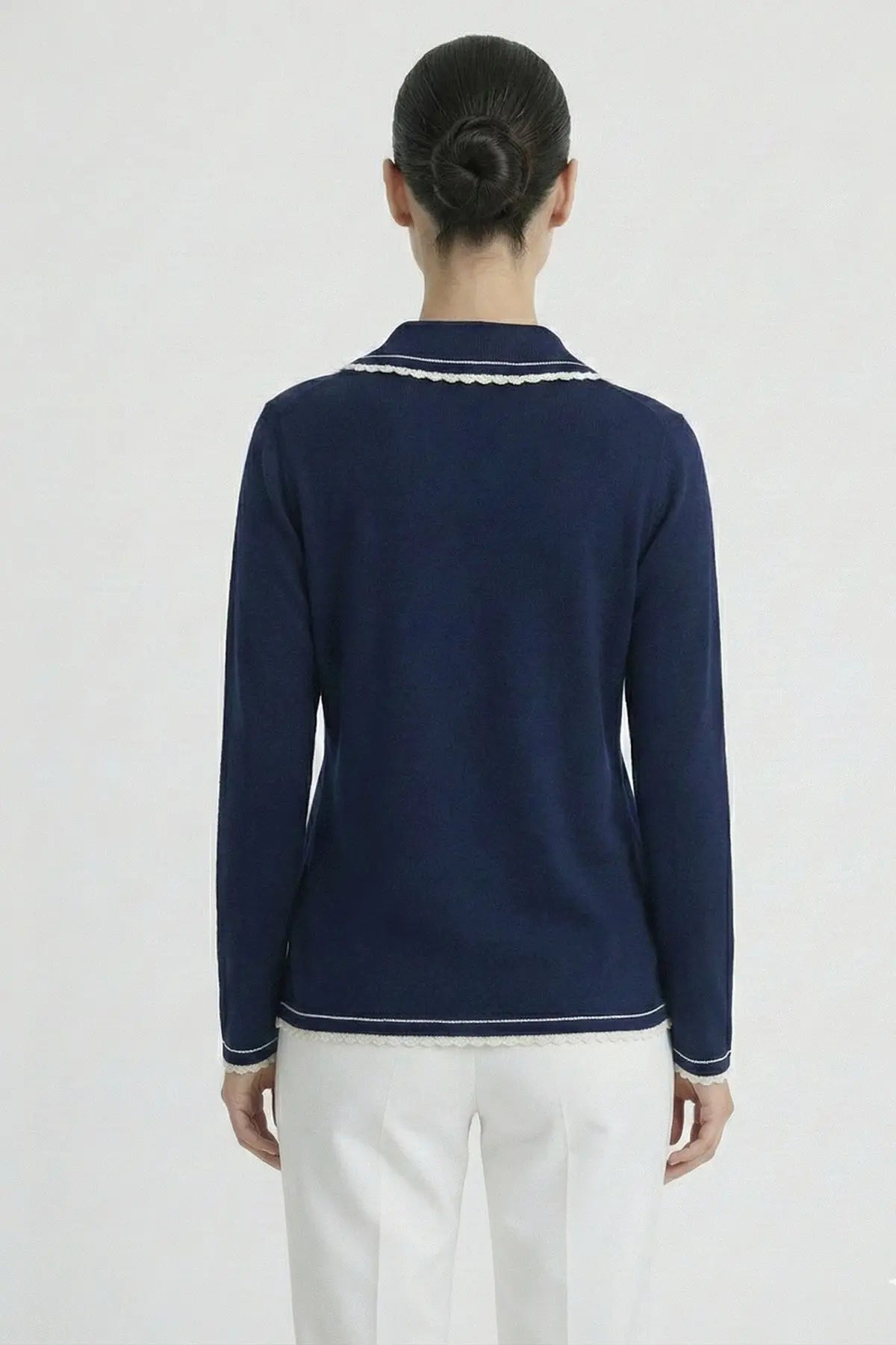 Lacivert Ekru Biyeli Kadın Kazak  Mısırlı 1951