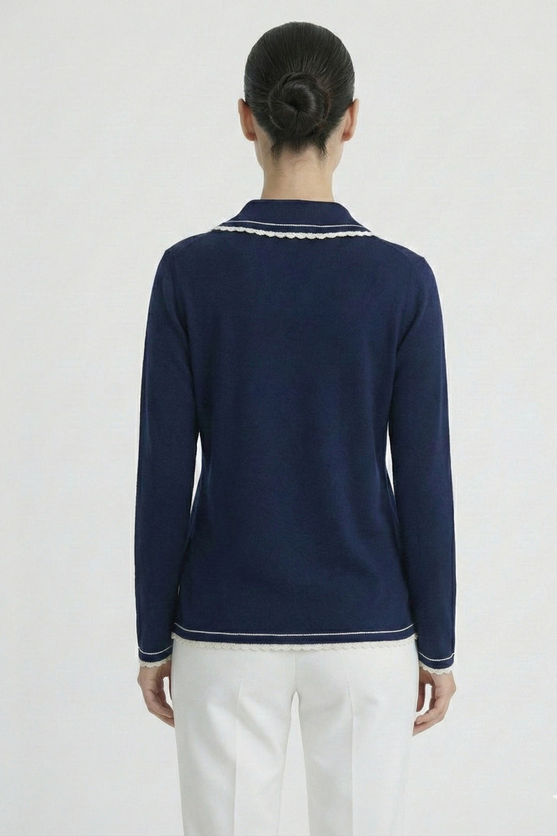 Lacivert Ekru Biyeli Kadın Kazak