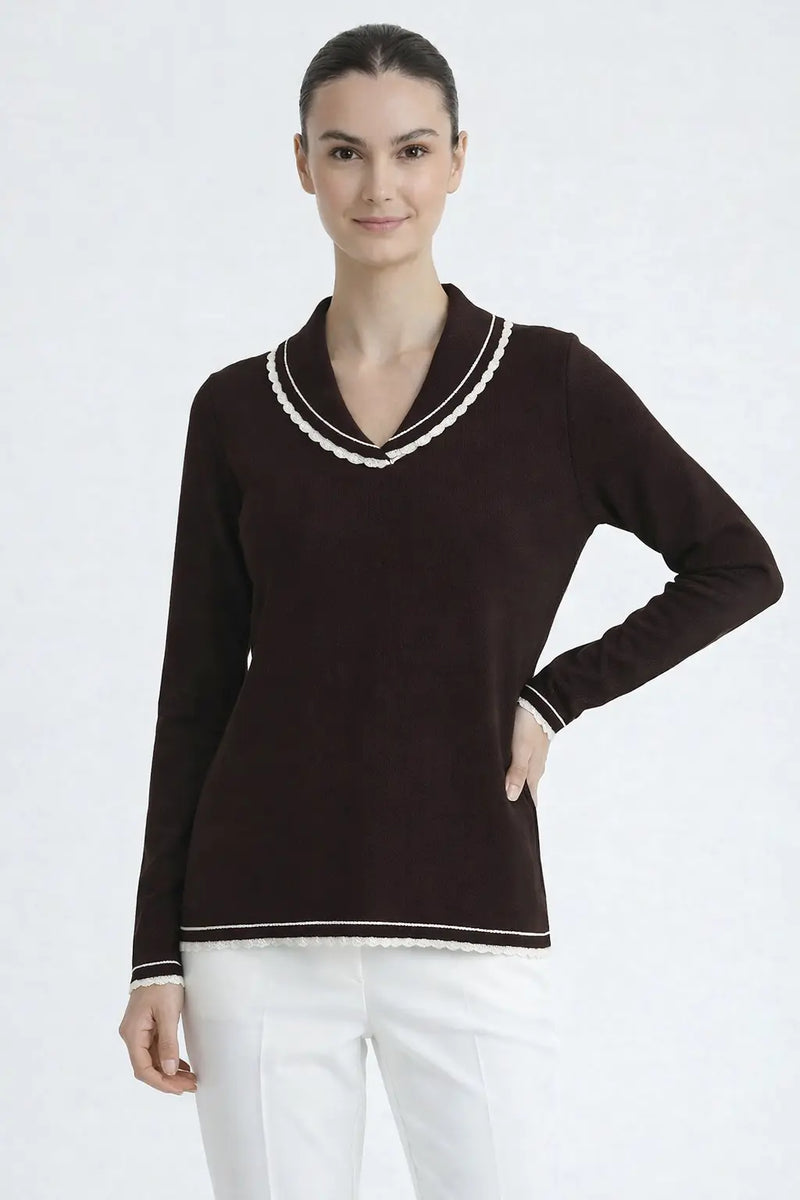 Kahverengi Ekru Biyeli Kadın Kazak  Mısırlı 1951