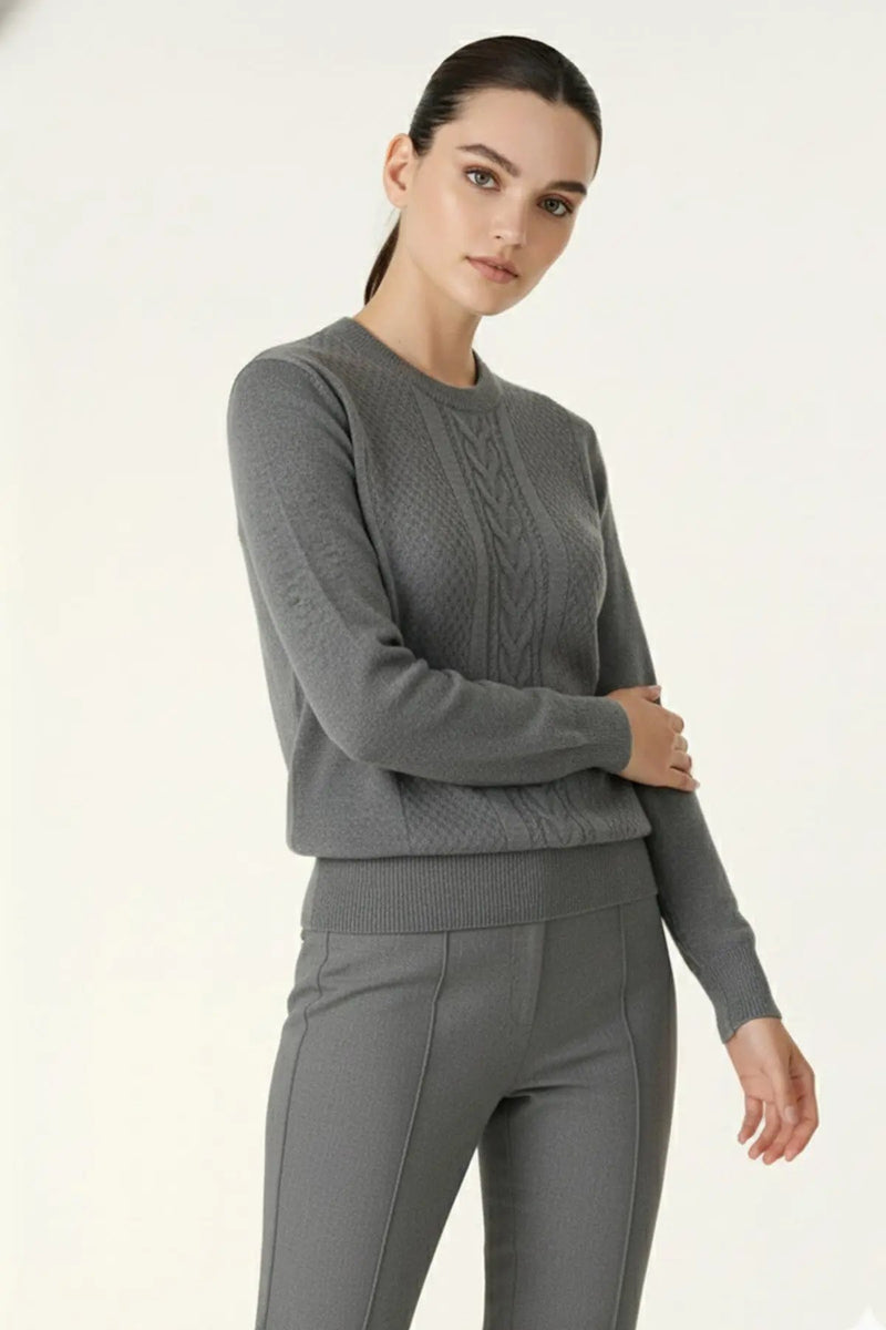 Antrasit Saç Örgü Desenli Kadın Kazak  Mısırlı 1951