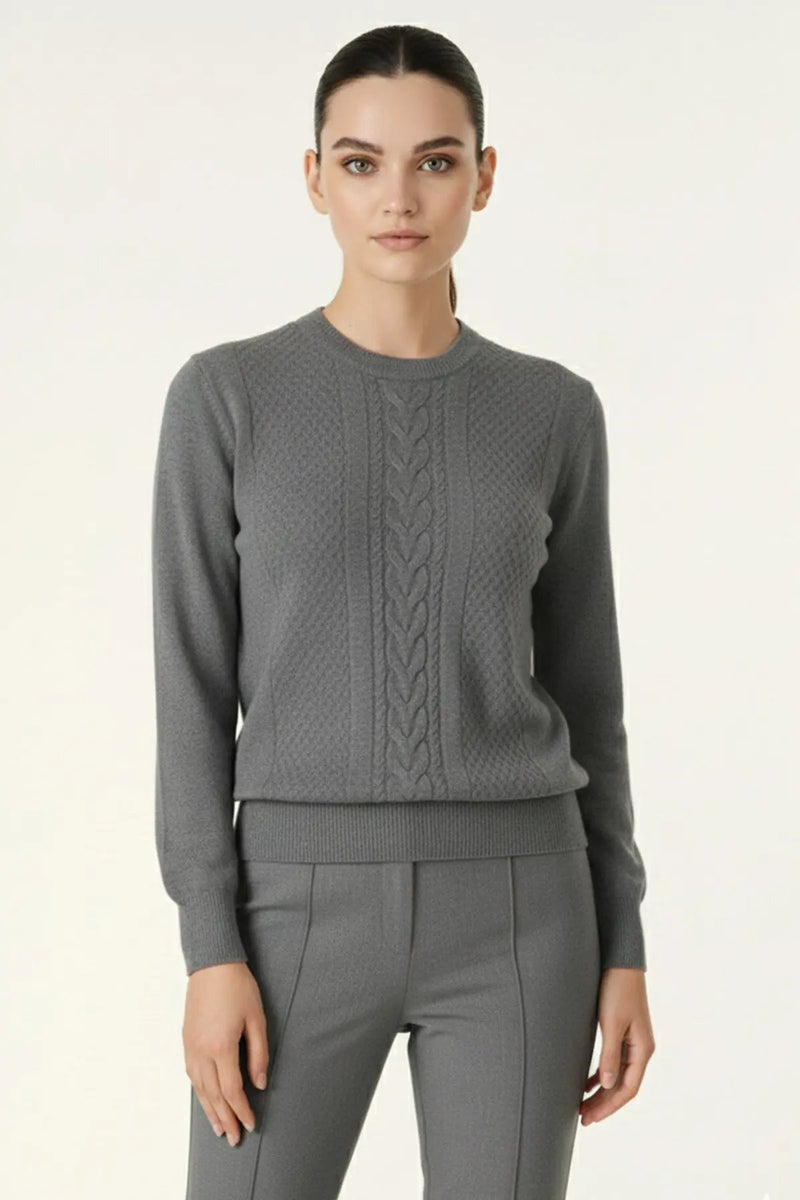 Antrasit Saç Örgü Desenli Kadın Kazak  Mısırlı 1951