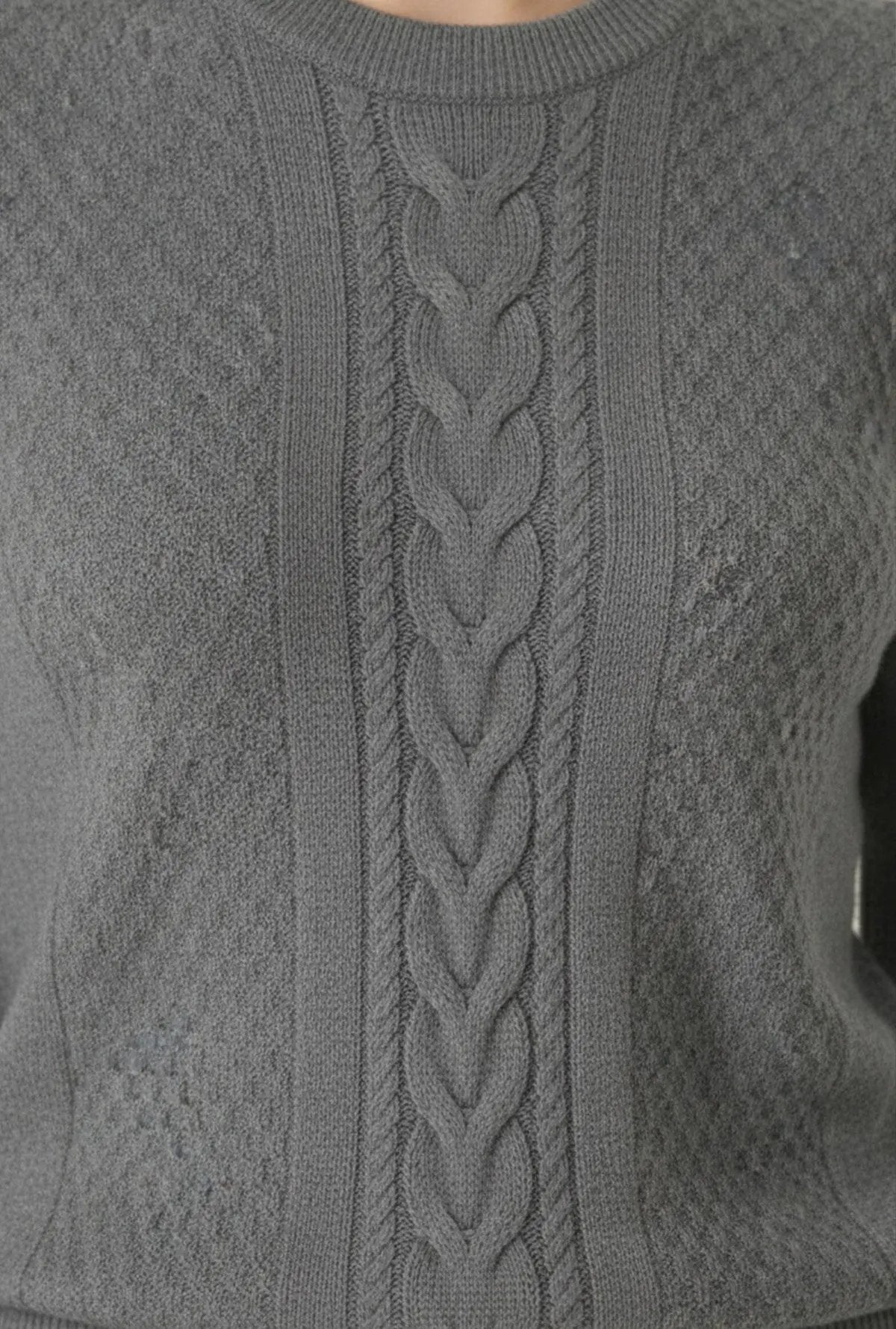 Antrasit Saç Örgü Desenli Kadın Kazak  Mısırlı 1951