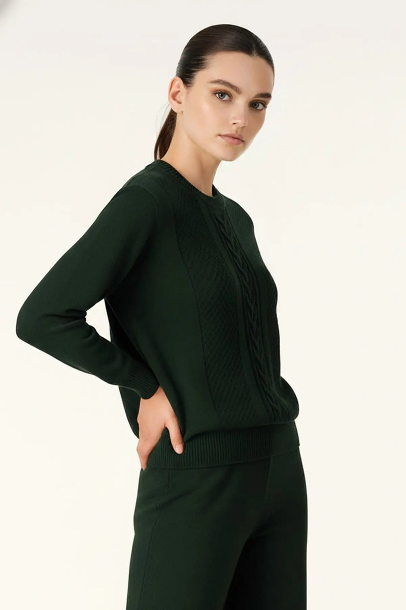 Nefti Yeşili Saç Örgü Desenli Kadın Kazak  Mısırlı 1951