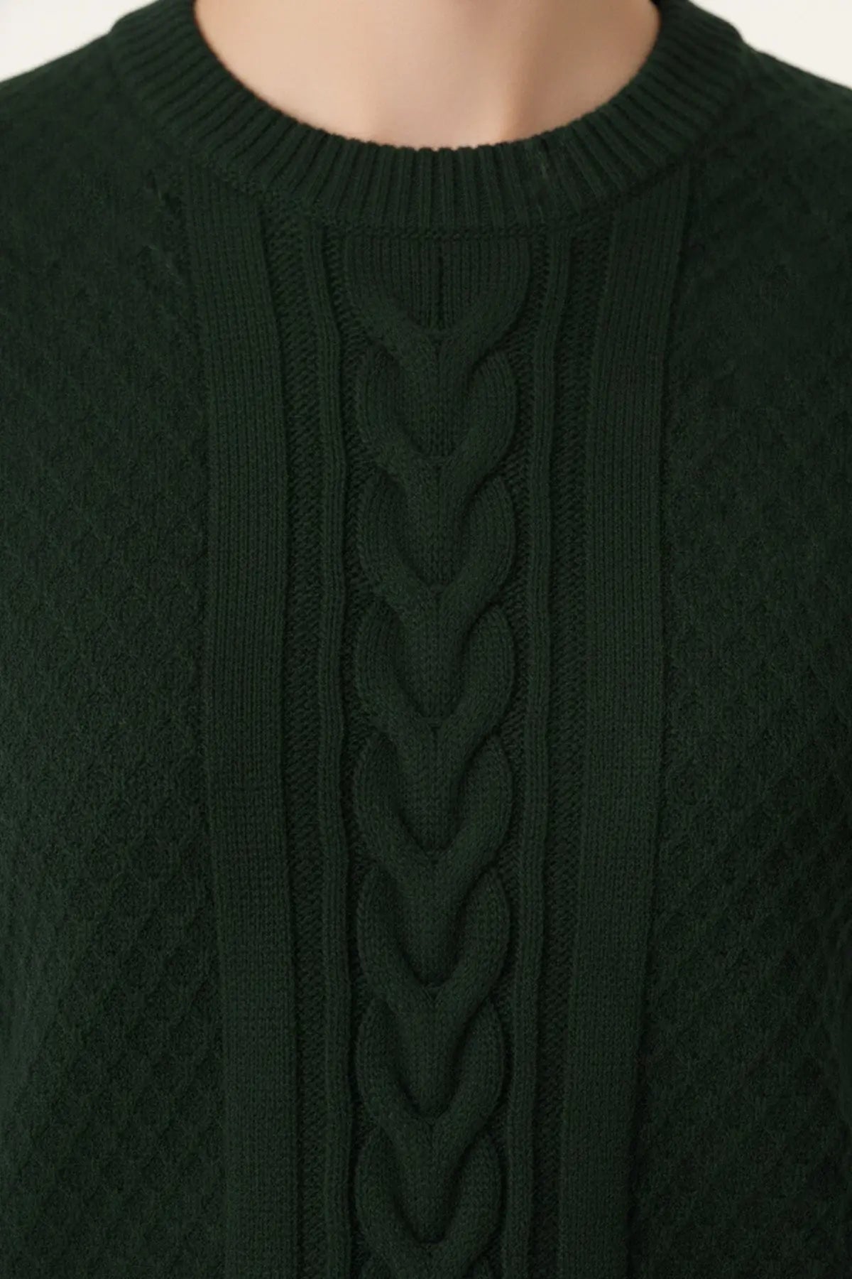 Nefti Yeşili Saç Örgü Desenli Kadın Kazak  Mısırlı 1951