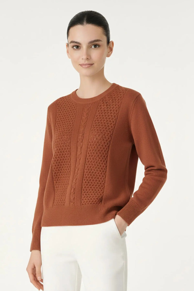 Kiremit Saç Örgü Desenli Kadın Kazak  Mısırlı 1951