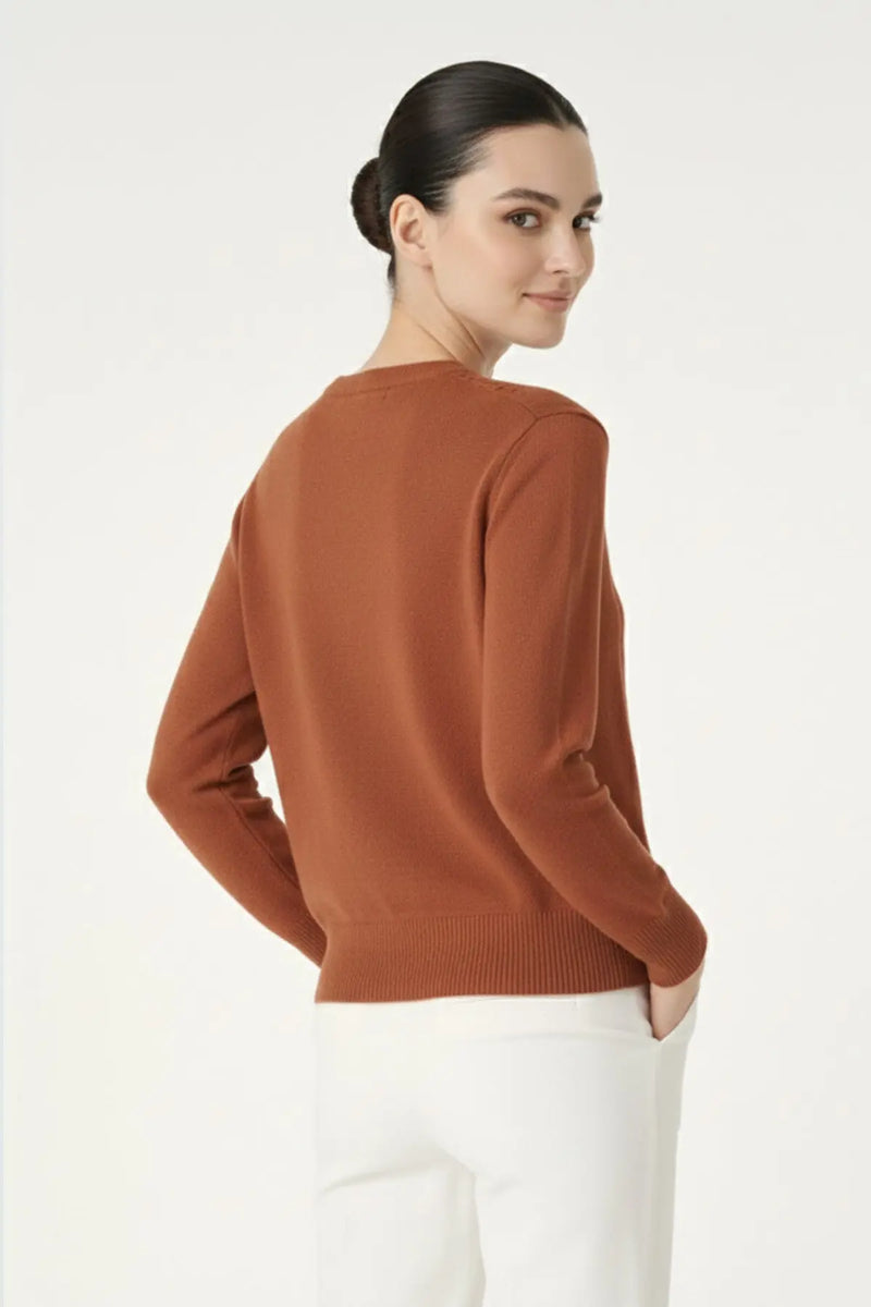 Kiremit Saç Örgü Desenli Kadın Kazak  Mısırlı 1951