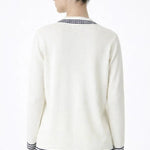 Ekru Lacivert Şeritli Kadın Hırka  Mısırlı 1951