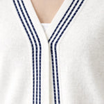 Ekru Lacivert Şeritli Kadın Hırka  Mısırlı 1951