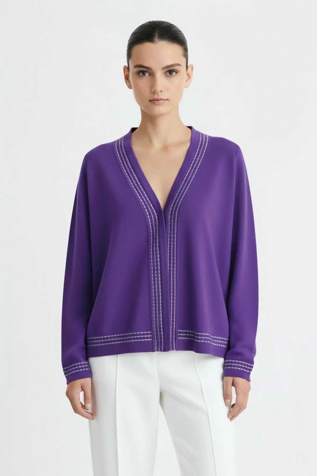 Mor Lila Şeritli Kadın Hırka  Mısırlı 1951