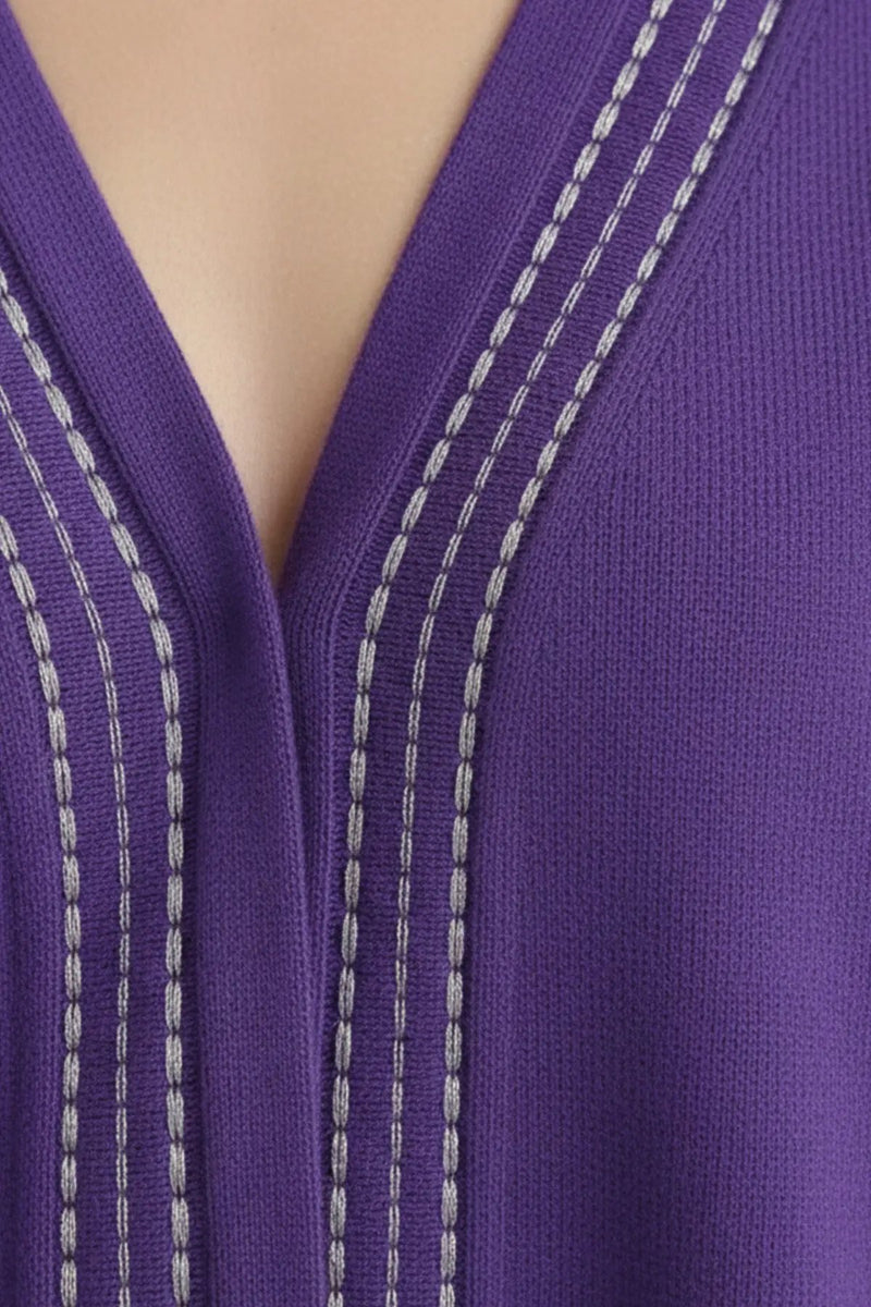 Mor Lila Şeritli Kadın Hırka