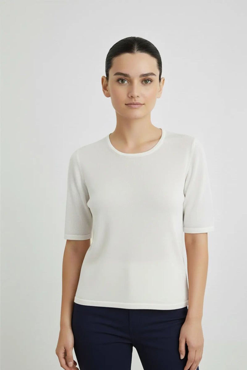 Ekru Kısa Kollu Triko Bluz - Mısırlı 1951
