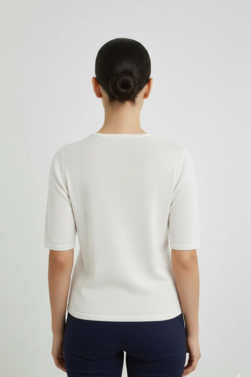 Ekru Kısa Kollu Triko Bluz - Mısırlı 1951