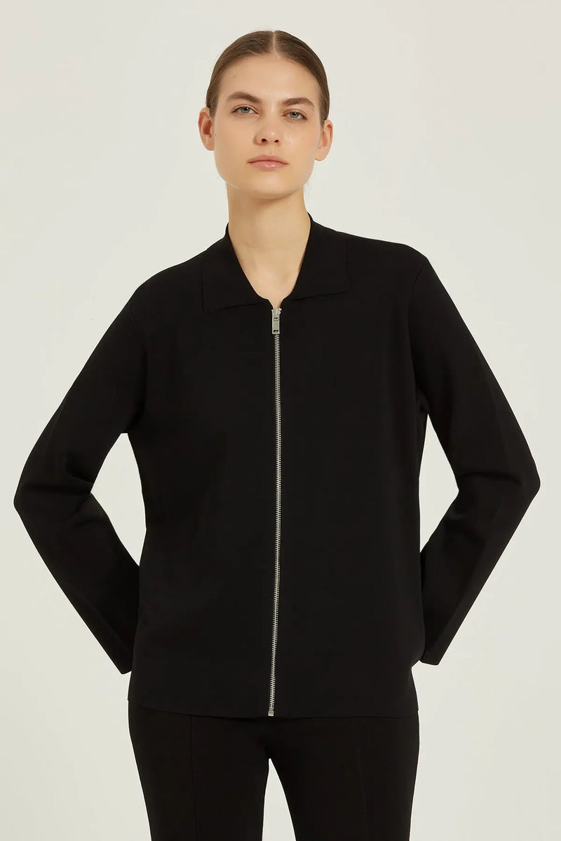 Siyah Fermuarlı Triko Kadın Ceket  Mısırlı 1951