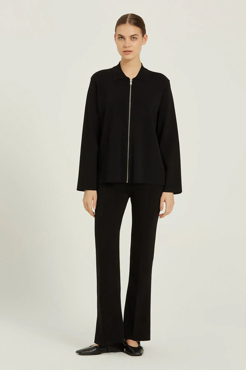 Siyah Fermuarlı Triko Kadın Ceket  Mısırlı 1951