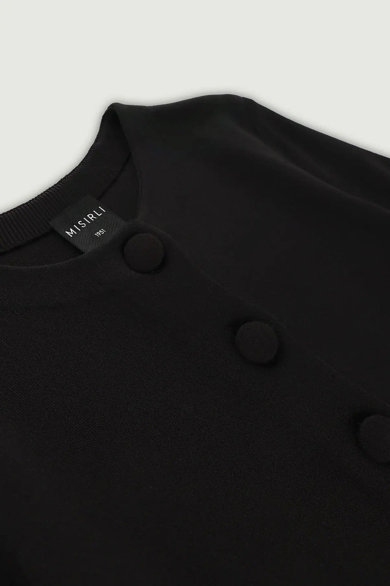 Siyah Truvakar Kollu Düğmeli Kadın Ceket