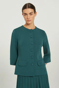Zümrüt Yeşili Truvakar Kollu Düğmeli Kadın Ceket