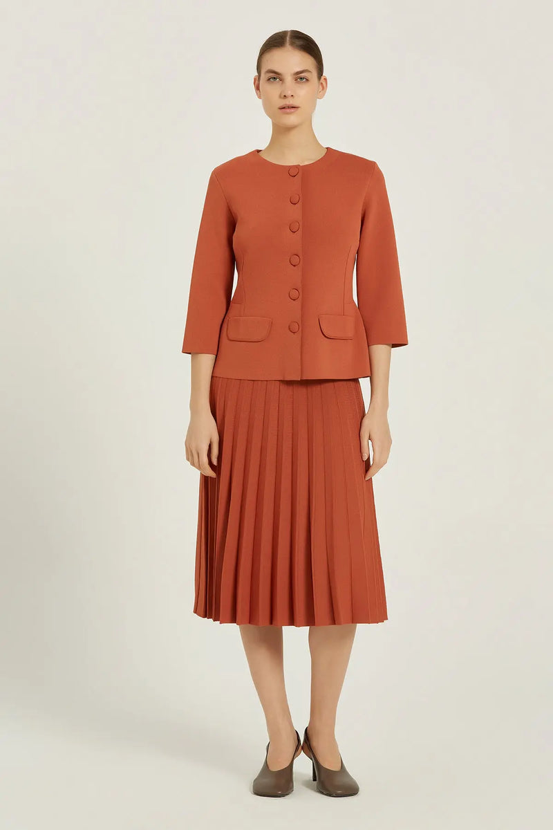 Kızıl Kil Truvakar Kollu Düğmeli Kadın Ceket  Mısırlı 1951