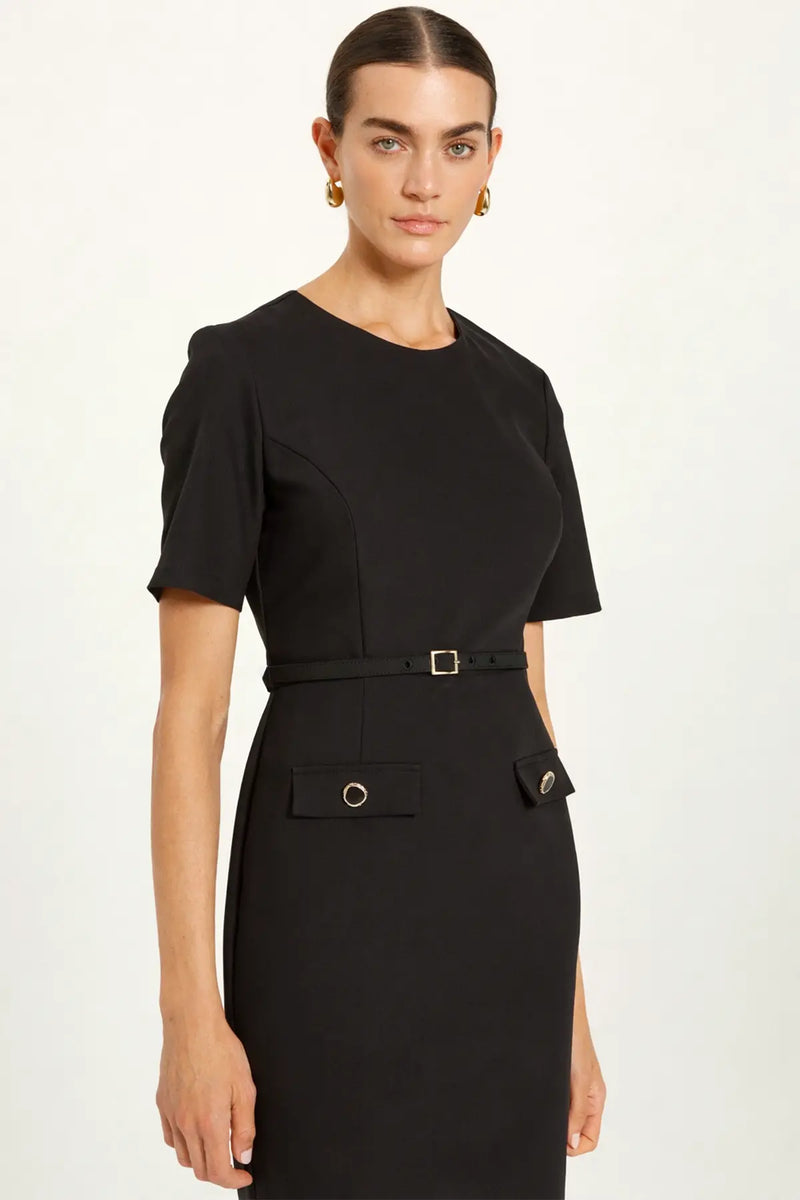 Siyah İnce Kemerli Midi Elbise  Mısırlı 1951